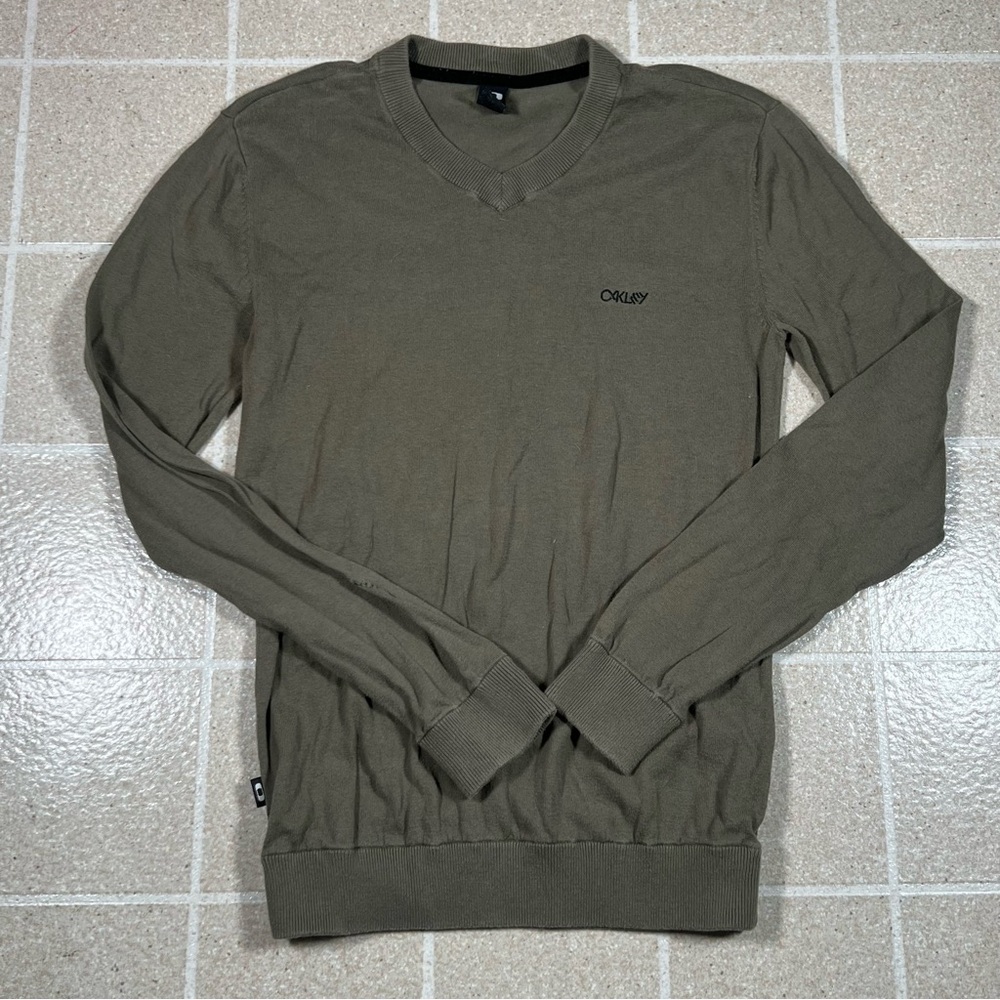 Oakley Sweater Mens V Neck Sweater Sz Small Olive‎ Green Slim Fit